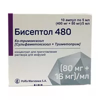Изображение товара Бисептол 480 концентрат д/пригот. р-ра д/инфузий (80мг+16мг)/мл, 5мл №10 Польфарма
