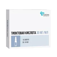 Изображение товара Тиоктовая кислота концентрат д/пригот. р-ра д/инфузий 30мг/мл, 10мл №10