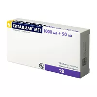 Изображение товара Ситадиаб Мет таблетки покрыт. п/о 1000мг+50мг, №28