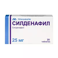 Изображение товара Силденафил таблетки покрыт. п/о 25мг, №20