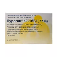 Изображение товара Пурегон раствор д/п/к введ. 600МЕ/0,72 мл, №1картр.+6игл