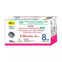 Игла для инсулиновых инжекторов (ПЕН ручек) 30G (0.30х8мм), №100