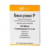 Биосулин Р раствор д/инъекций 100МЕ/мл, 3мл №5 картриджи