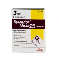 Хумалог Микс 25 суспензия д/инъекций 100МЕ/мл, 3мл №5 картридж