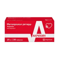 Метопролол Ретард Акрихин таблетки пролонг. действ. покрыт. п/о 25мг, №30