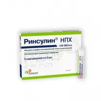 Ринсулин НПХ суспензия д/п/к введ. 100МЕ/мл, 3мл №5 картридж