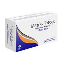 Метглиб Форс таблетки покрыт. п/о 2,5мг+500мг, №30