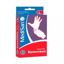 MediSan перчатки смотровые виниловые нестерильные (размер L), №5