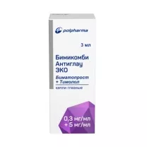 Бимикомби Антиглау Эко капли глазные 0,3мг/мл+5мг/мл, 3мл