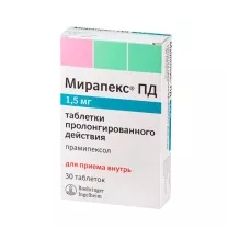 Мирапекс ПД таблетки с пролонг. высвоб. 1,5мг, №30 Роттендорф Фарма
