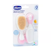 Chicco набор расческа+щётка с натур.щетинками (0+мес) цвет розовый