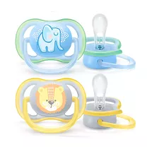 Avent Ultra Air пустышка силиконовая+футляр (0-6мес) цвет в ассорт., 2шт
