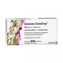 Соликва СолоСтар раствор д/п/к введ. 100ЕД+33мкг/мл,  3мл №3 Санофи
