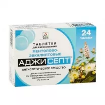 Аджисепт таблетки для рассасывания ментол-эвкалипт, №24